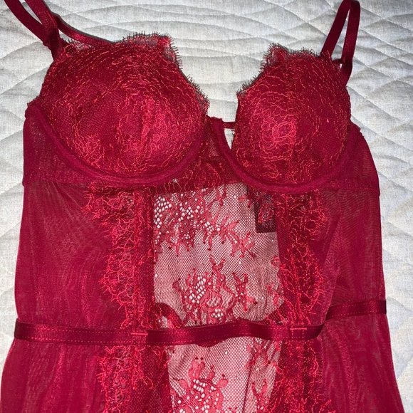 Victoria's Secret Red Corset Garter Slip Lace - Picture 4 of 11